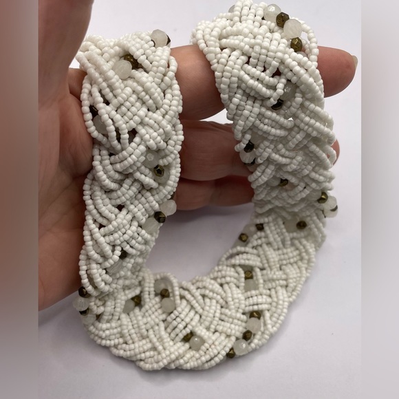 3 for $30 Vintage 90s Braided White Seed Bead Choker Necklace Multi Strand - Picture 10 of 10
